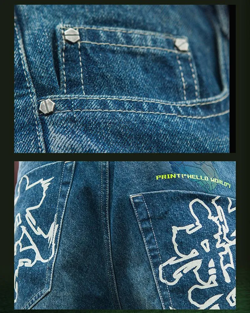 XIPHEVIL Cyberpunk Laser Destroyed Unisex Denim Cargo Pants