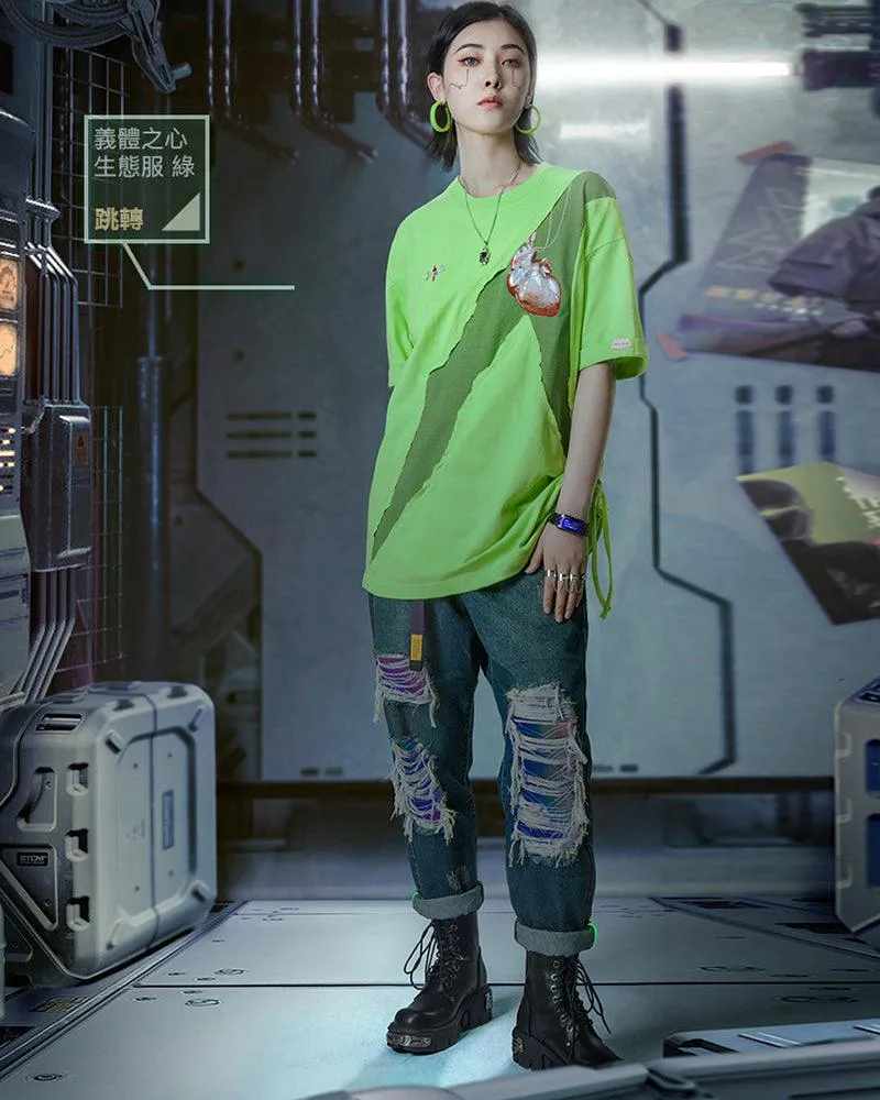 XIPHEVIL Cyberpunk Laser Destroyed Unisex Denim Cargo Pants