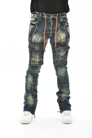 Zip cargo denim pants / flared fit